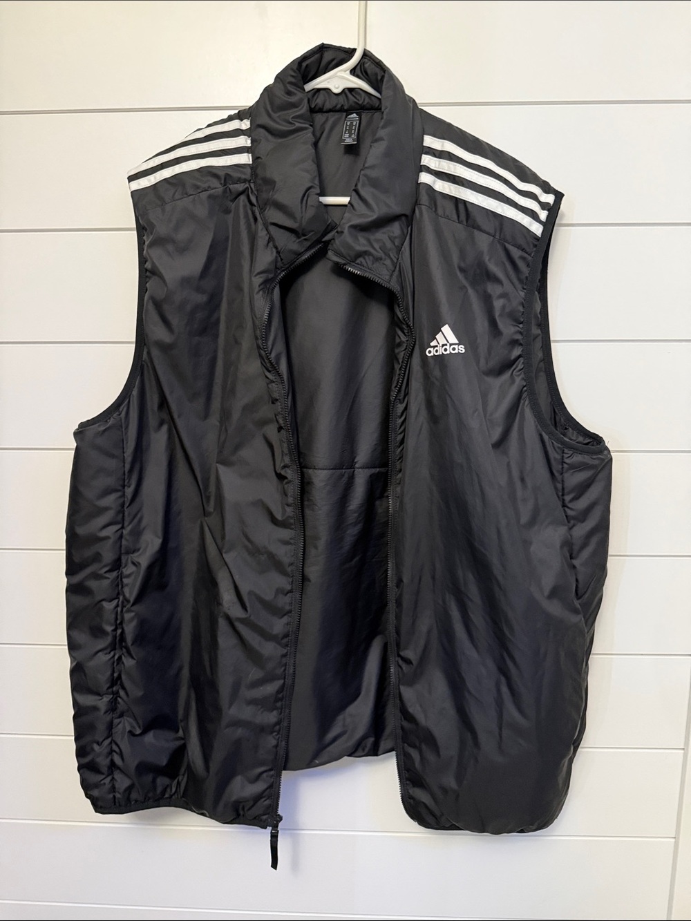 adidas Black Quilted Vest with White 3-Stripes